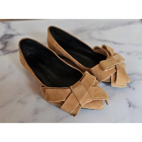 Jeffrey Campbell Shoes - Jeffrey Campbell Flats Size 6 Tan Suede Slip On Ballet Shoe Bow Pointed Toe